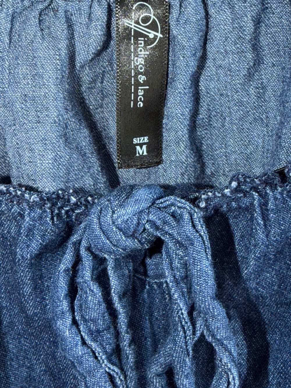 Indigo & Lace Chambray Smocked Wide Leg Jumpsuit Boho Cottagecore Pockets Medium - Picture 7 of 9
